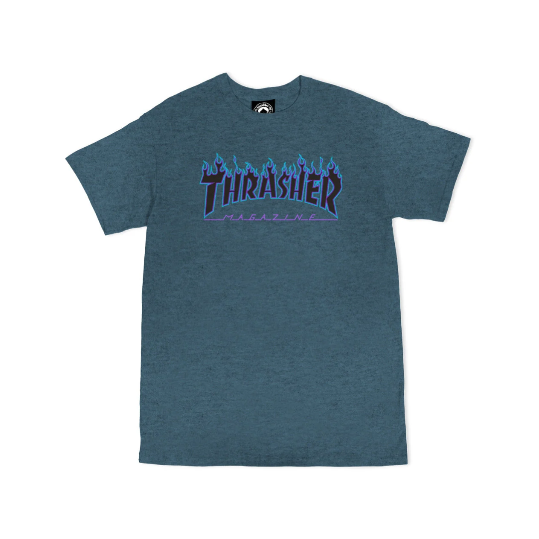 Polera Thrasher - Flame Logo Dark Heather